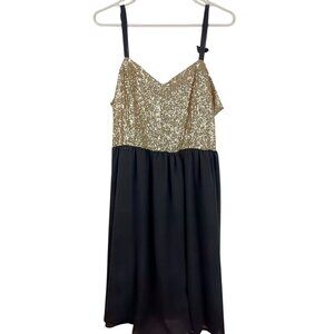 Torrid Gold Sequin & Black Chiffon Party Dress Size 16 Glam Evening Wear
